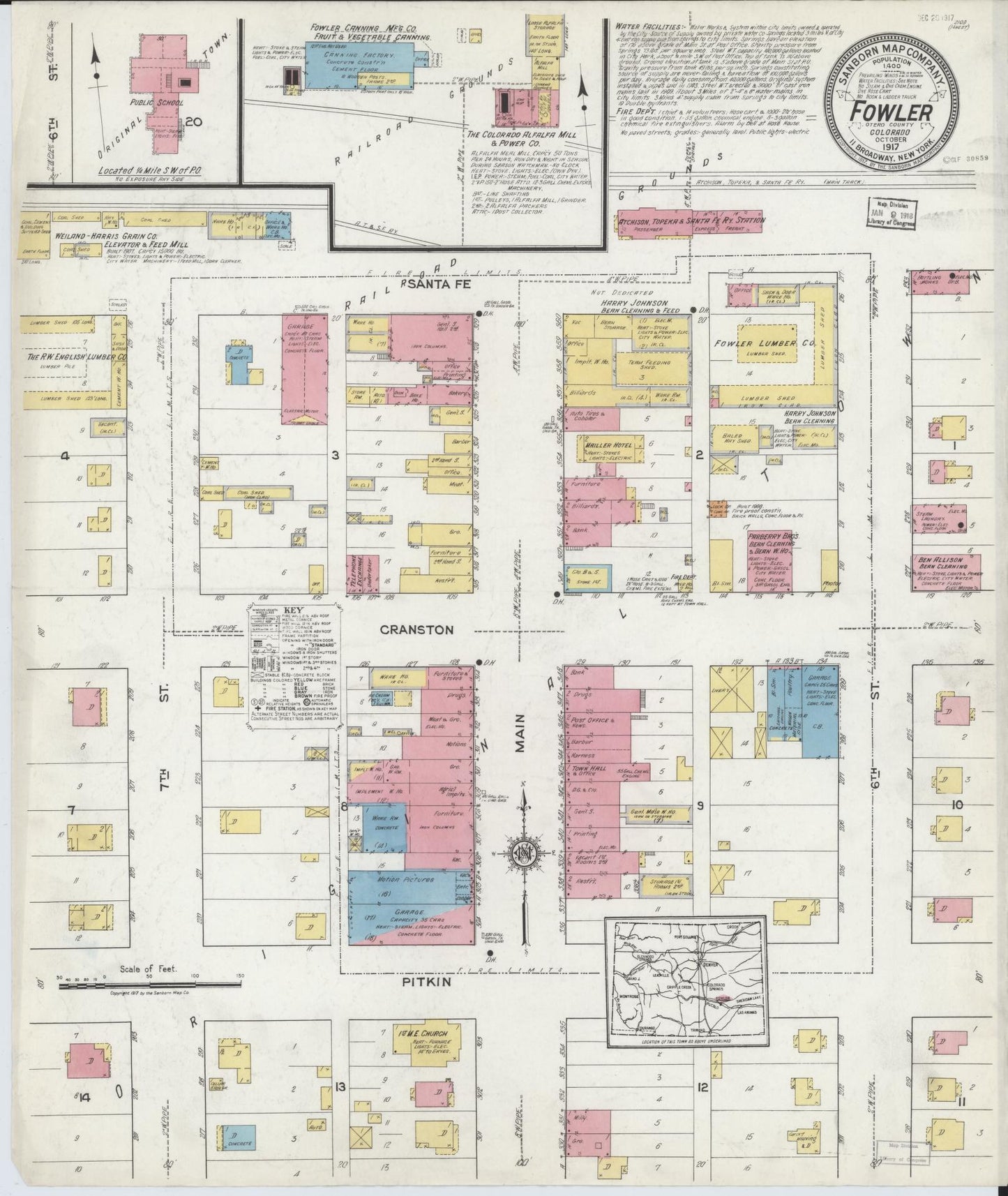 Sanborn Fire Insurance Map from Fowler, Otero County, Colorado (1917), Sheet #0001 - Historic Sanborn Fire Insurance Map Print, vintage old map wall art, antique decor, genealogy gift, Colorado Colorado map