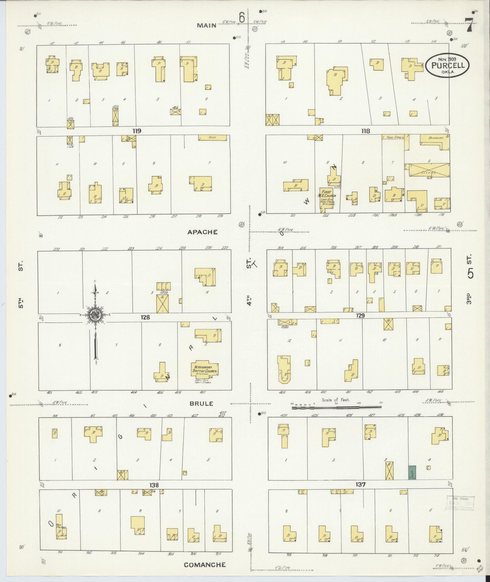Sanborn Fire Insurance Map from Purcell, McClain County, Oklahoma (1909), Sheet #0007 - Complete Map Set gallery image, historic Sanborn map, vintage wall art, Oklahoma Oklahoma