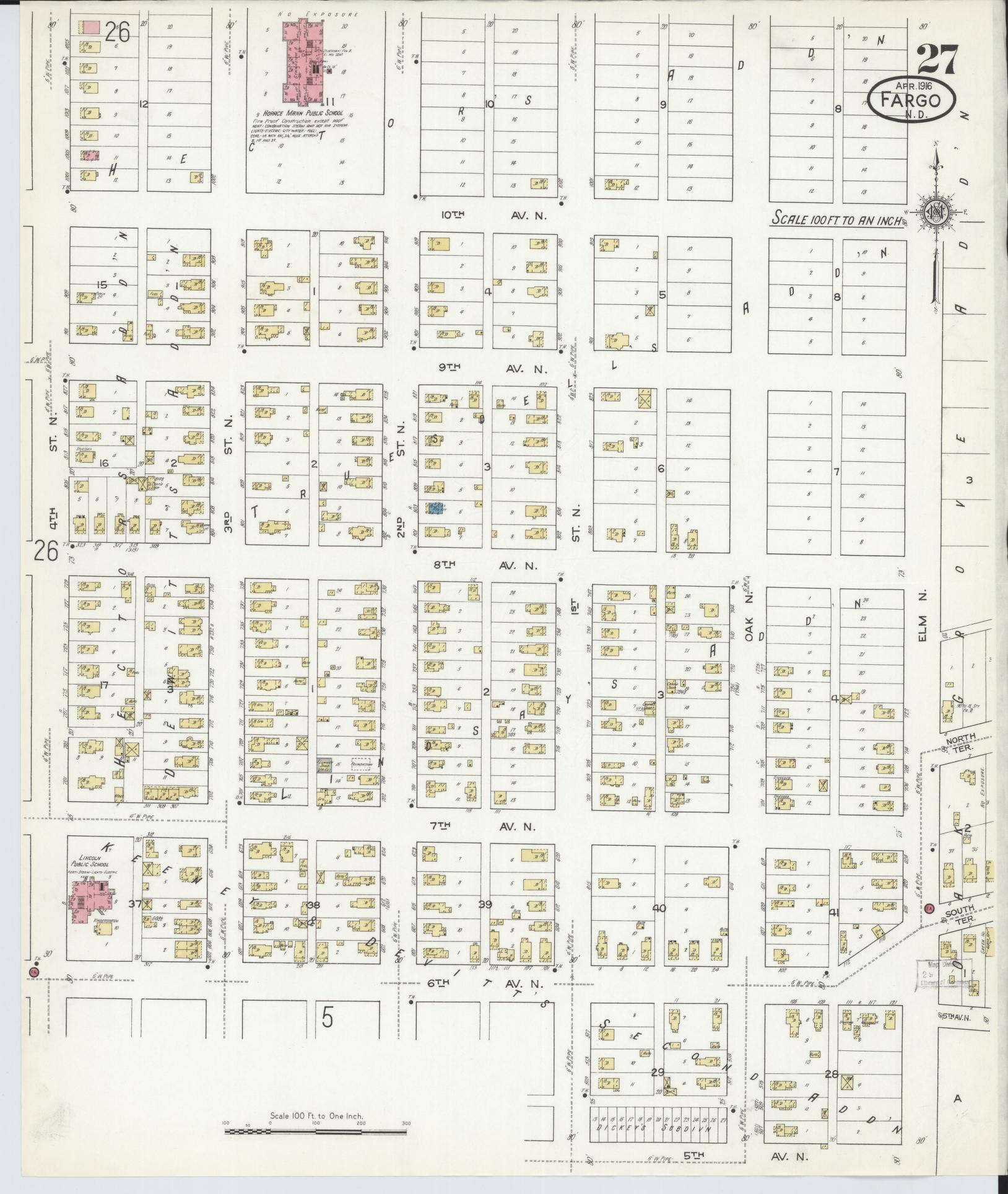 Sanborn Fire Insurance Map from Fargo, Cass County, North Dakota (1916), Sheet #0027 - Complete Map Set gallery image, historic Sanborn map, vintage wall art, North Dakota North Dakota