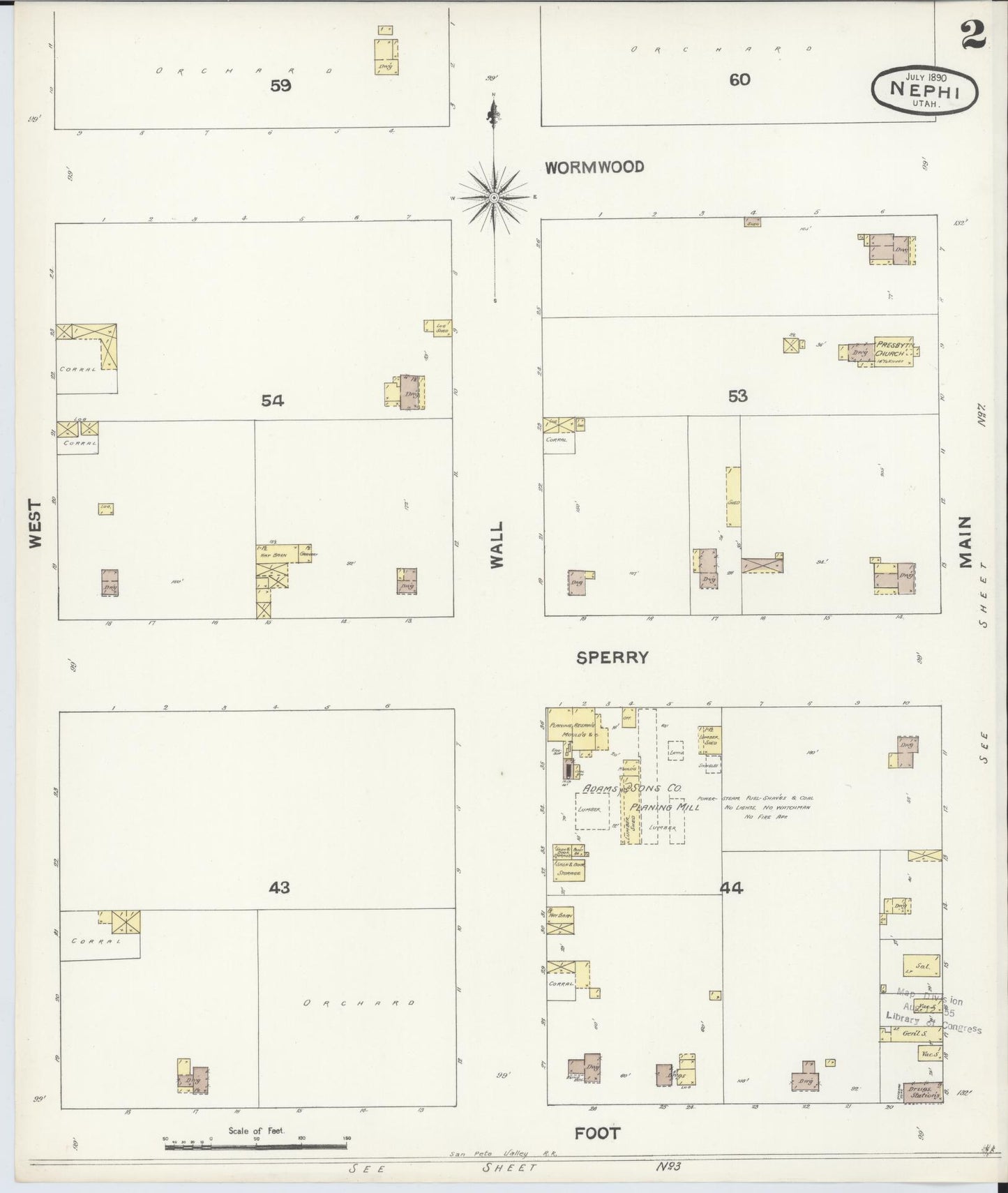 Sanborn Fire Insurance Map from Nephi, Juab County, Utah (1890), Sheet #0002 - Complete Map Set gallery image, historic Sanborn map, vintage wall art, Utah Utah