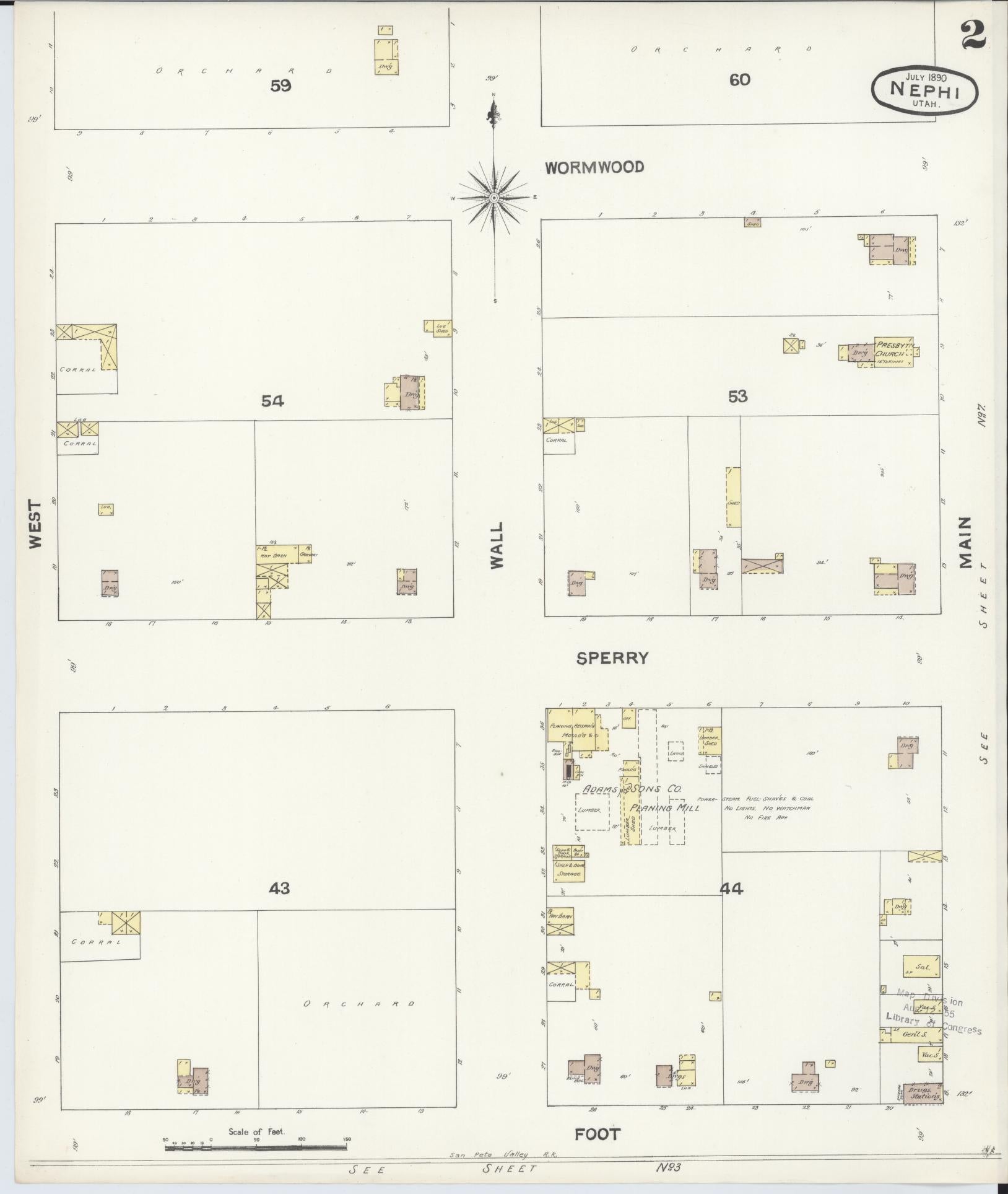 Sanborn Fire Insurance Map from Nephi, Juab County, Utah (1890), Sheet #0002 - Complete Map Set gallery image, historic Sanborn map, vintage wall art, Utah Utah