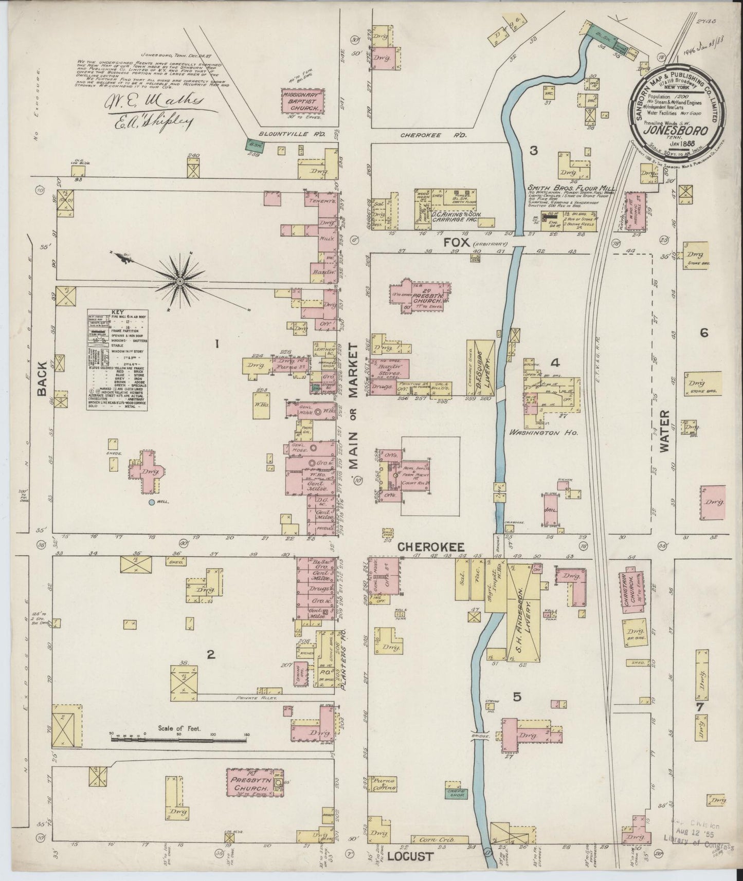 Sanborn Fire Insurance Map from Jonesboro, Washington County, Tennessee. (1888) – Historic Sanborn Fire Insurance Map Print