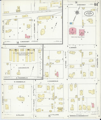 Sanborn Fire Insurance Map from Dixon, Lee County, Illinois (1910), Sheet #0014 - Historic Sanborn Fire Insurance Map Print, vintage old map wall art, antique decor, genealogy gift, Illinois Illinois map