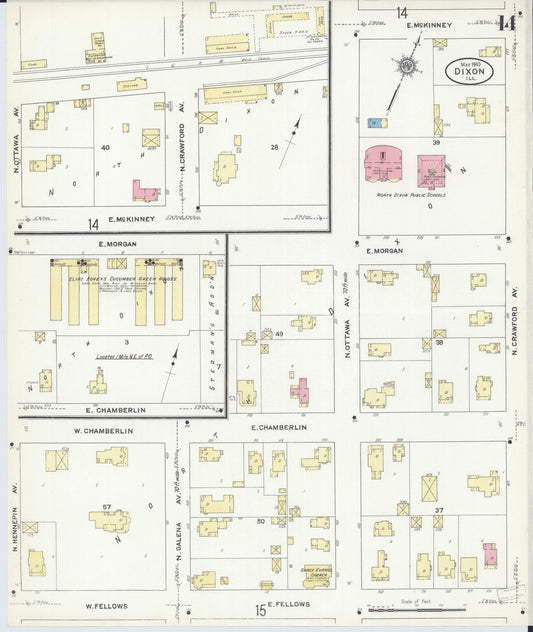 Sanborn Fire Insurance Map from Dixon, Lee County, Illinois (1910), Sheet #0014 - Historic Sanborn Fire Insurance Map Print, vintage old map wall art, antique decor, genealogy gift, Illinois Illinois map