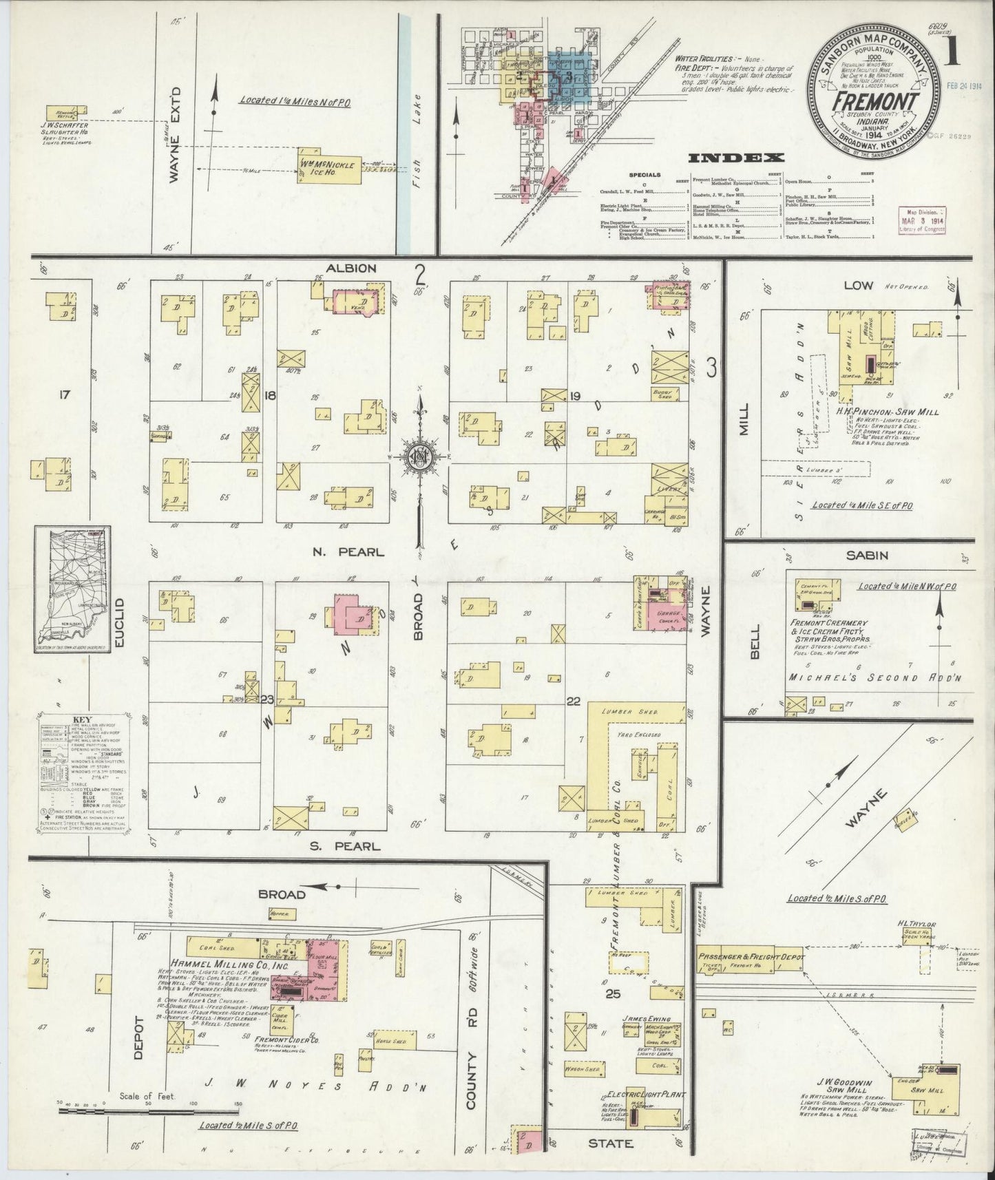 Sanborn Fire Insurance Map from Fremont, Steuben County, Indiana (1914), Sheet #0001 - Complete Map Set gallery image, historic Sanborn map, vintage wall art, Indiana Indiana