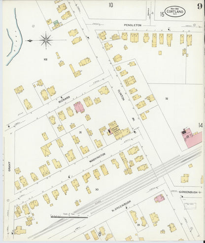 Sanborn Fire Insurance Map from Cortland, Cortland County, New York (1908), Sheet #0009 - Historic Sanborn Fire Insurance Map Print, vintage old map wall art, antique decor, genealogy gift, New York New York map