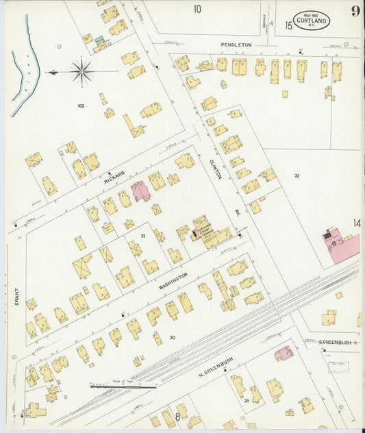 Sanborn Fire Insurance Map from Cortland, Cortland County, New York (1908), Sheet #0009 - Historic Sanborn Fire Insurance Map Print, vintage old map wall art, antique decor, genealogy gift, New York New York map