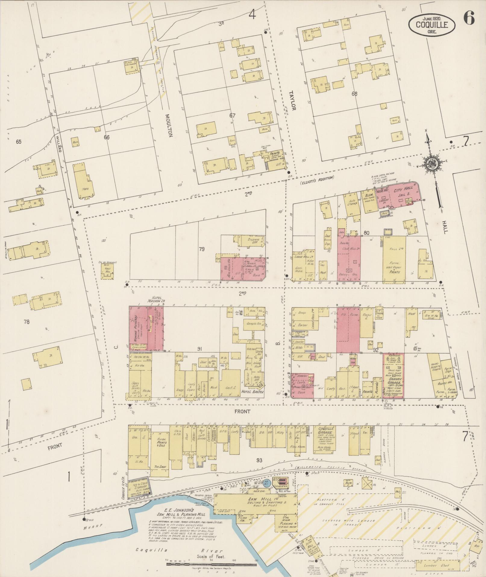 Sanborn Fire Insurance Map from Coquille, Coos County, Oregon (1920), Sheet #0006 - Complete Map Set gallery image, historic Sanborn map, vintage wall art, Oregon Oregon