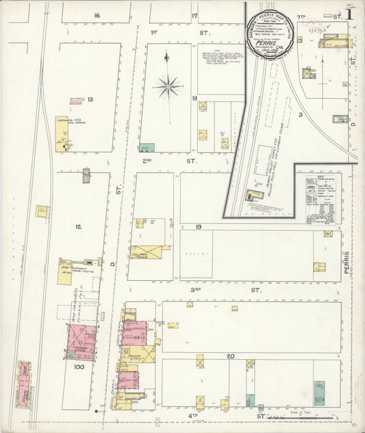Sanborn Fire Insurance Map from Perris, Riverside County, California (1892), Sheet #0001 - Complete Map Set gallery image, historic Sanborn map, vintage wall art, California California