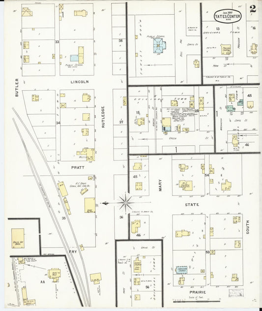 Sanborn Fire Insurance Map from Yates Center, Woodson County, Kansas (1897), Sheet #0002 - Historic Sanborn Fire Insurance Map Print, vintage old map wall art, antique decor, genealogy gift, Kansas Kansas map