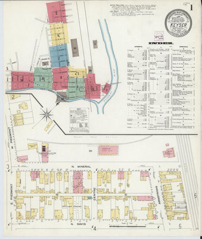 Sanborn Fire Insurance Map from Keyser, Mineral County, West Virginia (1908), Sheet #0001 - Complete Map Set gallery image, historic Sanborn map, vintage wall art, West Virginia West Virginia