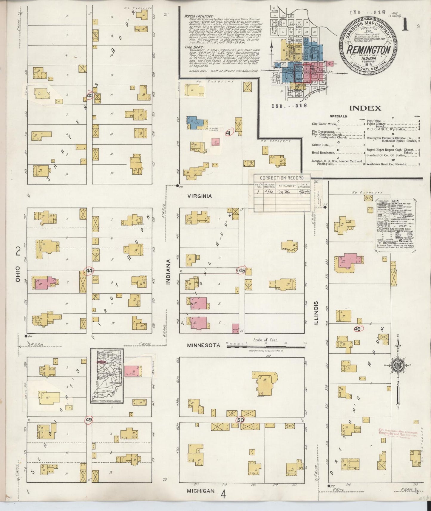 Sanborn Fire Insurance Map from Remington, Jasper County, Indiana (1932), Sheet #0001 - Historic Sanborn Fire Insurance Map Print, vintage old map wall art, antique decor, genealogy gift, Indiana Indiana map