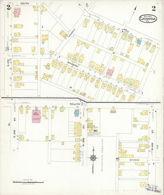 Sanborn Fire Insurance Map from Catawissa, Columbia County, Pennsylvania (1923), Sheet #0002 - Historic Sanborn Fire Insurance Map Print, vintage old map wall art, antique decor, genealogy gift, Pennsylvania Pennsylvania map