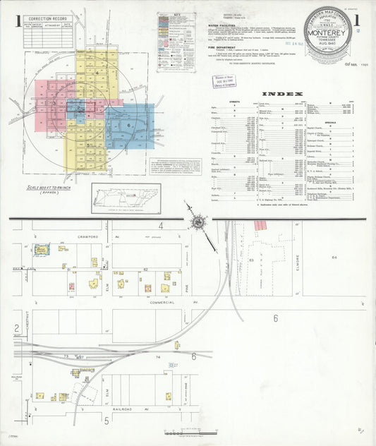 Sanborn Fire Insurance Map from Monterety, Putnam County, Tennessee (1940), Sheet #0001 - Historic Sanborn Fire Insurance Map Print, vintage old map wall art, antique decor, genealogy gift, Tennessee Tennessee map