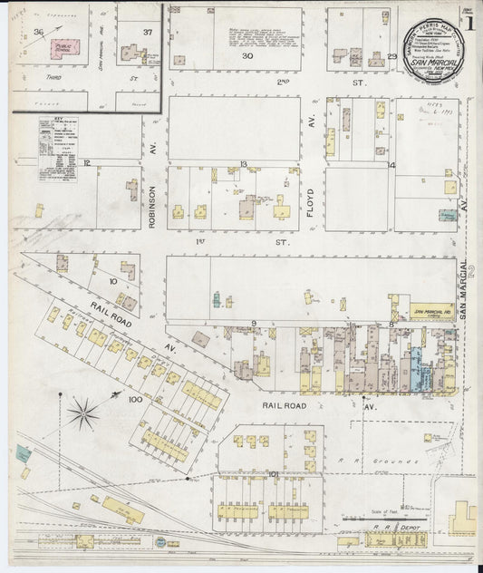 Sanborn Fire Insurance Map from San Marcial, Socorro County, New Mexico (1893), Sheet #0001 - Historic Sanborn Fire Insurance Map Print, vintage old map wall art, antique decor, genealogy gift, New Mexico New Mexico map