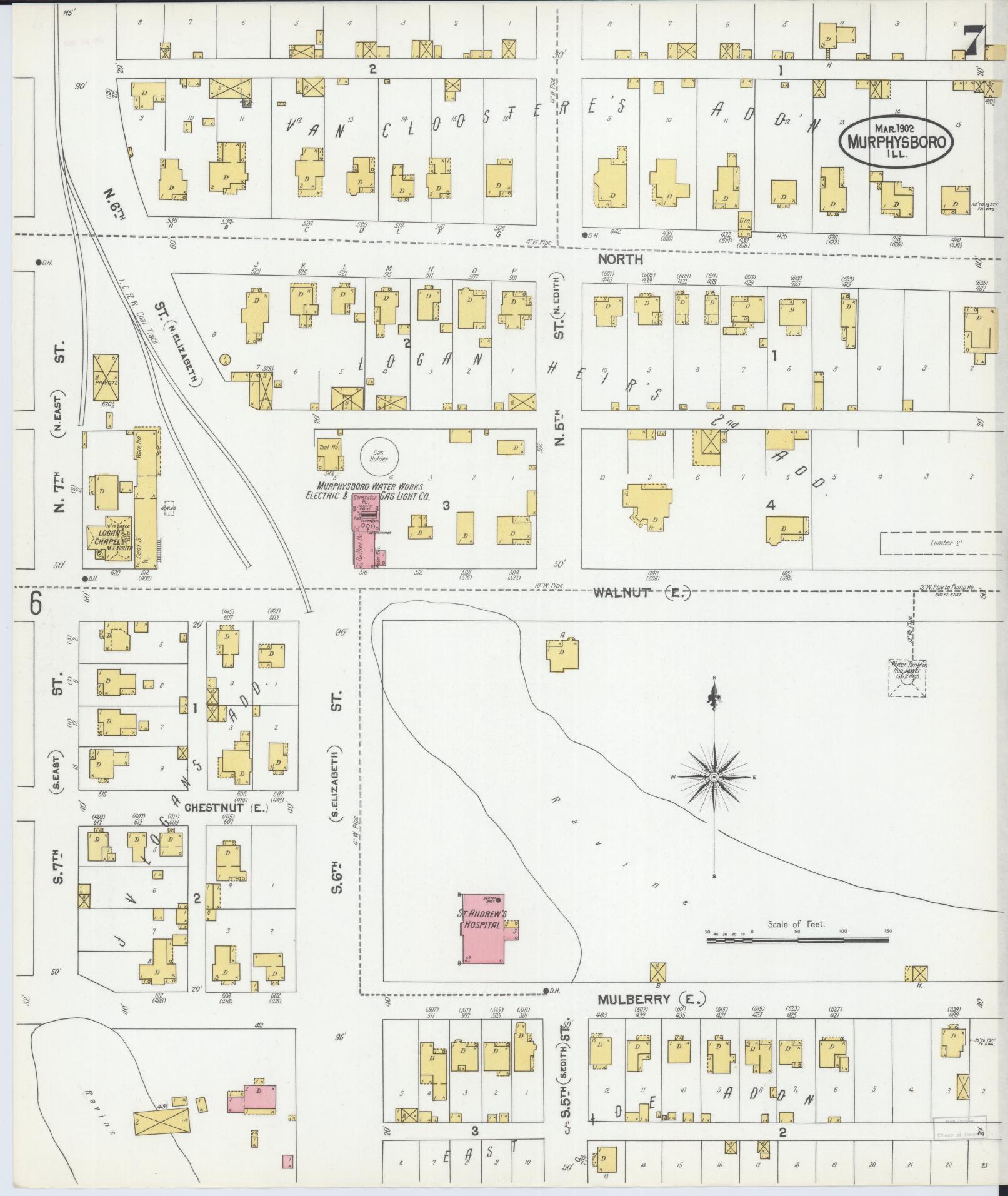 Sanborn Fire Insurance Map from Murphysboro, Jackson County, Illinois (1902), Sheet #0007 - Complete Map Set gallery image, historic Sanborn map, vintage wall art, Illinois Illinois