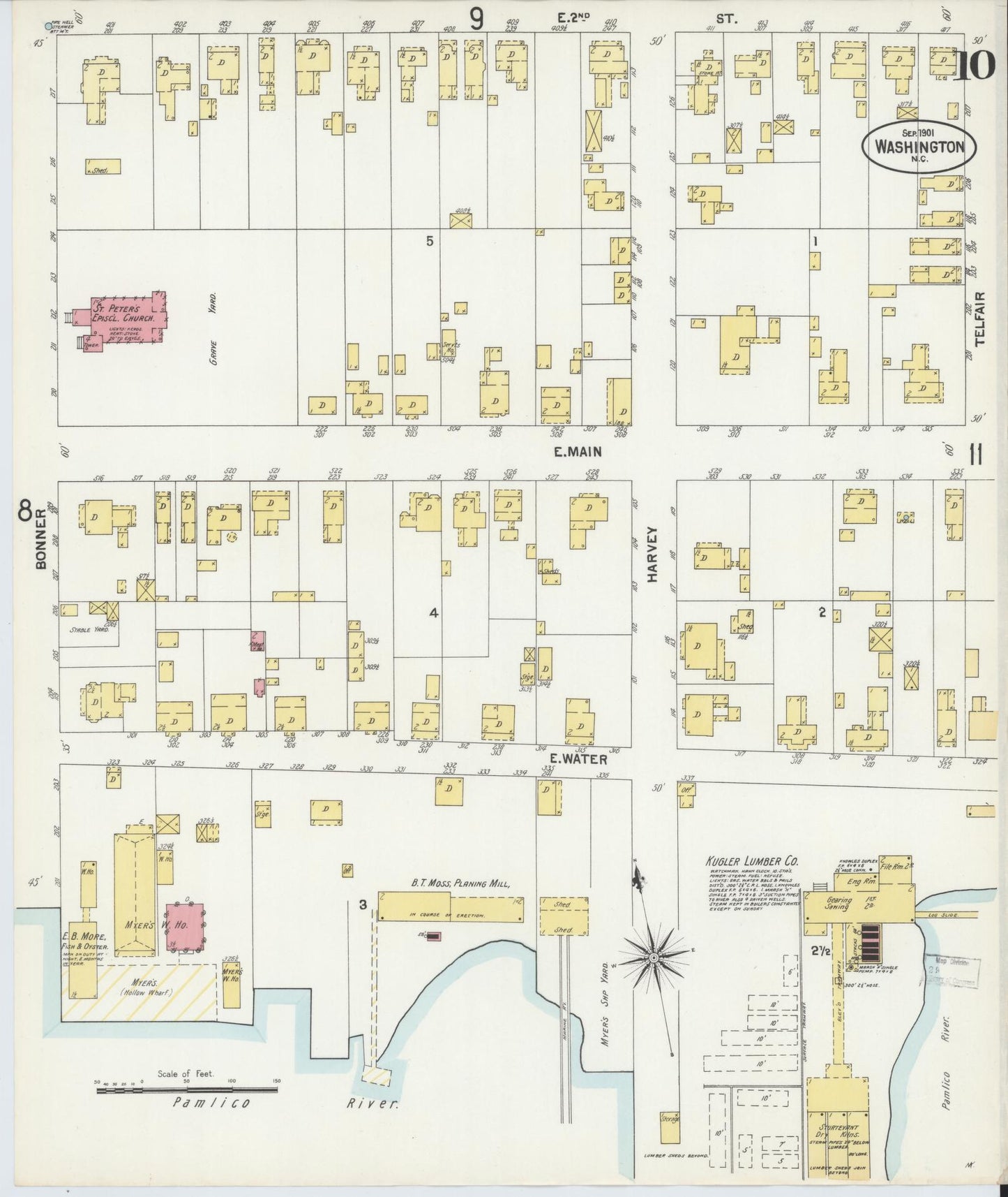 Sanborn Fire Insurance Map from Washington, Beaufort County, North Carolina (1901), Sheet #0010 - Complete Map Set gallery image, historic Sanborn map, vintage wall art, North Carolina North Carolina