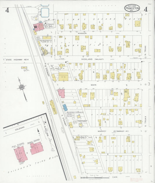Sanborn Fire Insurance Map from Princeton, Mercer County, Missouri (1928), Sheet #0004 - Historic Sanborn Fire Insurance Map Print, vintage old map wall art, antique decor, genealogy gift, Missouri Missouri map