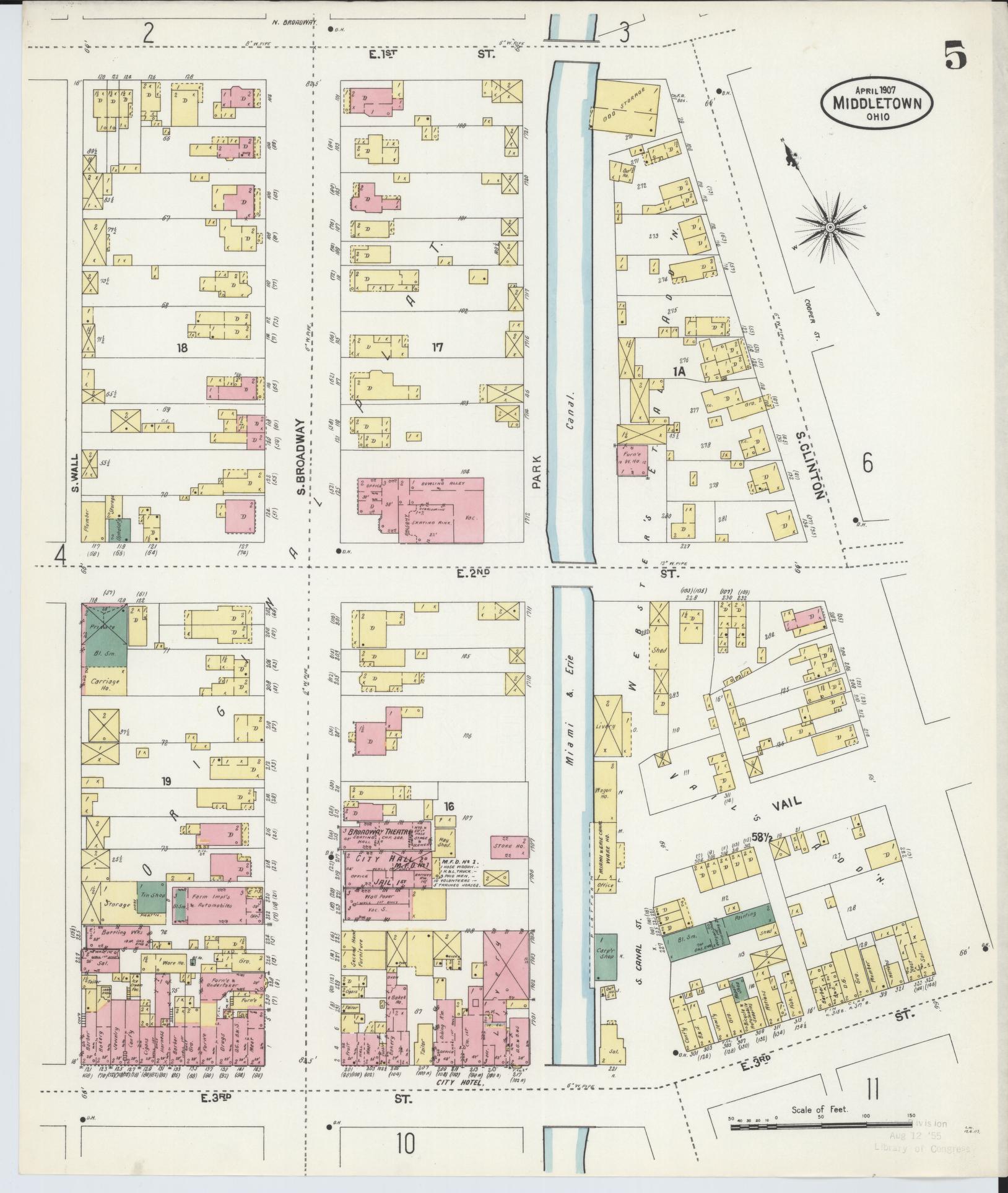 Sanborn Fire Insurance Map from Middletown, Butler County, Ohio (1907), Sheet #0005 - Complete Map Set gallery image, historic Sanborn map, vintage wall art, Ohio Ohio