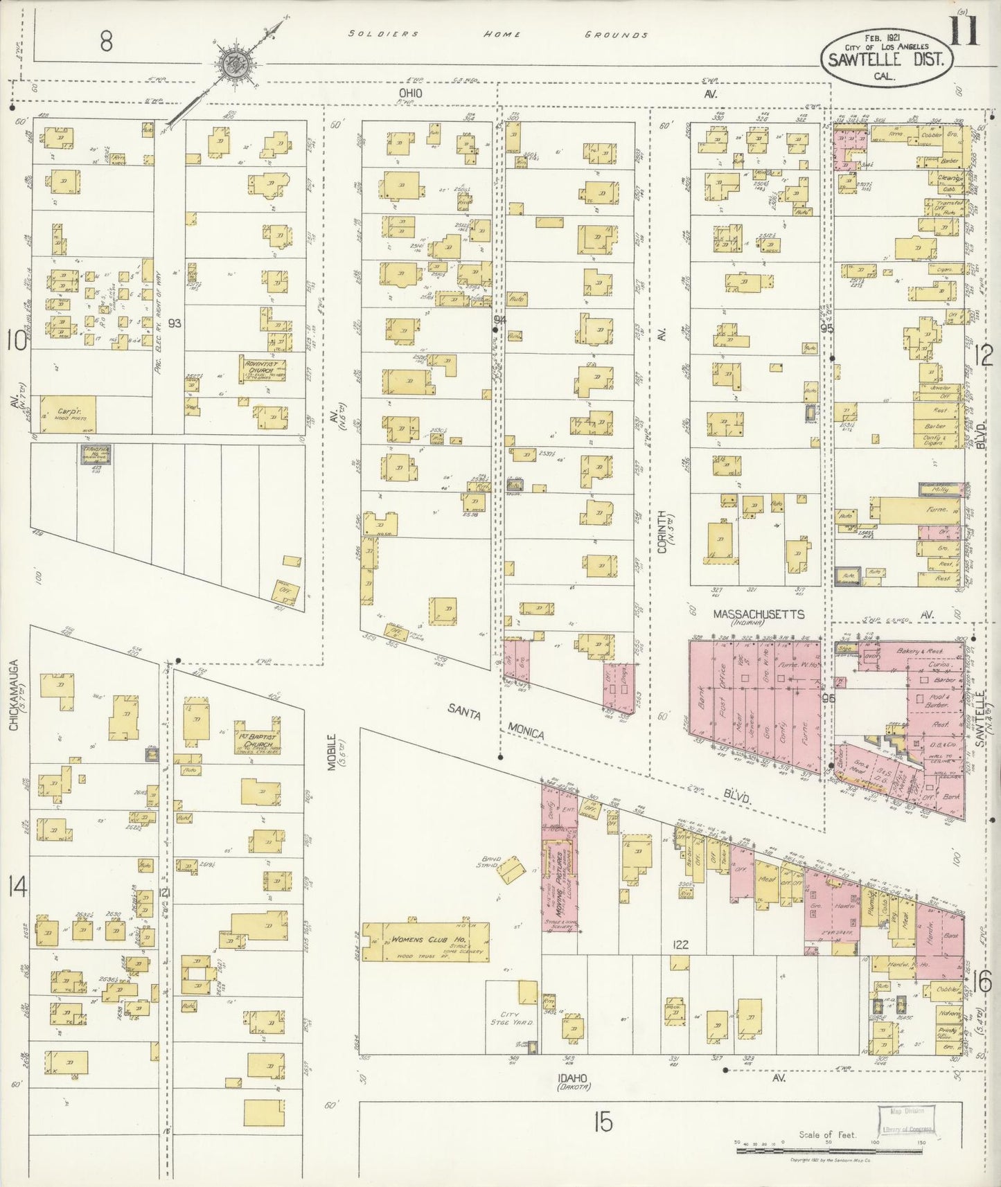 Sanborn Fire Insurance Map from Sawtelle, Los Angeles County, California (1921), Sheet #0011 - Complete Map Set gallery image, historic Sanborn map, vintage wall art, California California