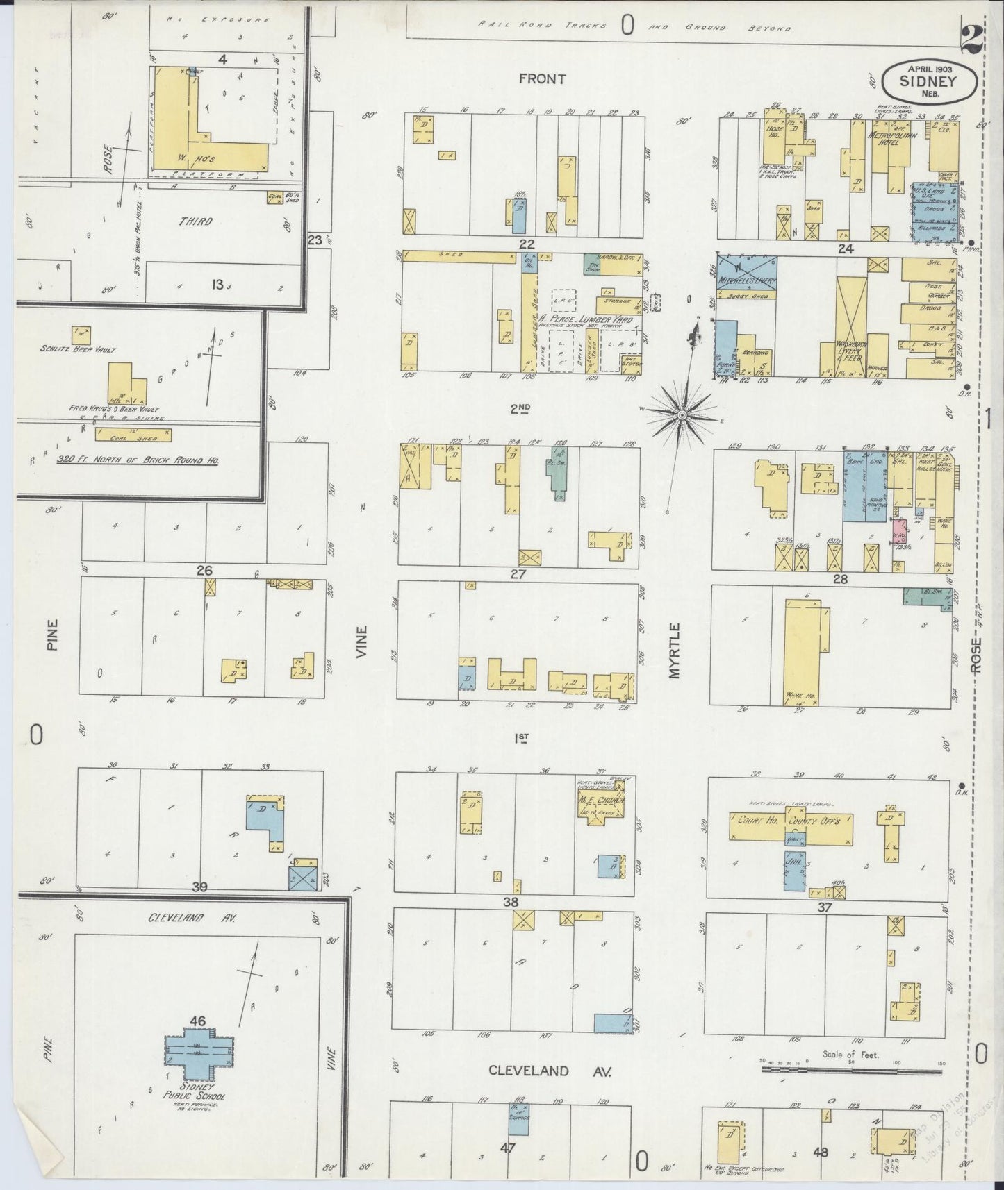 Sanborn Fire Insurance Map from Sidney, Cheyenne County, Nebraska (1903), Sheet #0002 - Historic Sanborn Fire Insurance Map Print, vintage old map wall art, antique decor, genealogy gift, Nebraska Nebraska map
