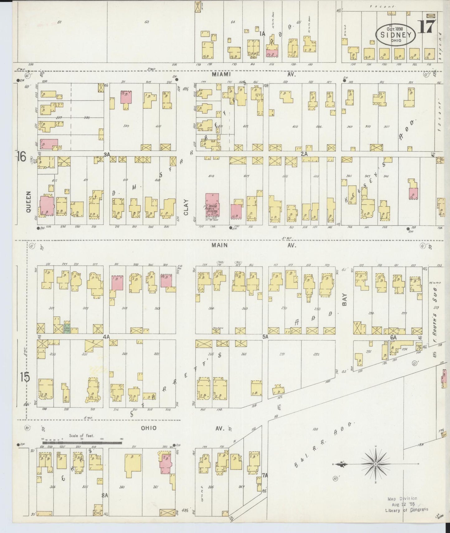 Sanborn Fire Insurance Map from Sidney, Shelby County, Ohio (1898), Sheet #0017 - Historic Sanborn Fire Insurance Map Print, vintage old map wall art, antique decor, genealogy gift, Ohio Ohio map