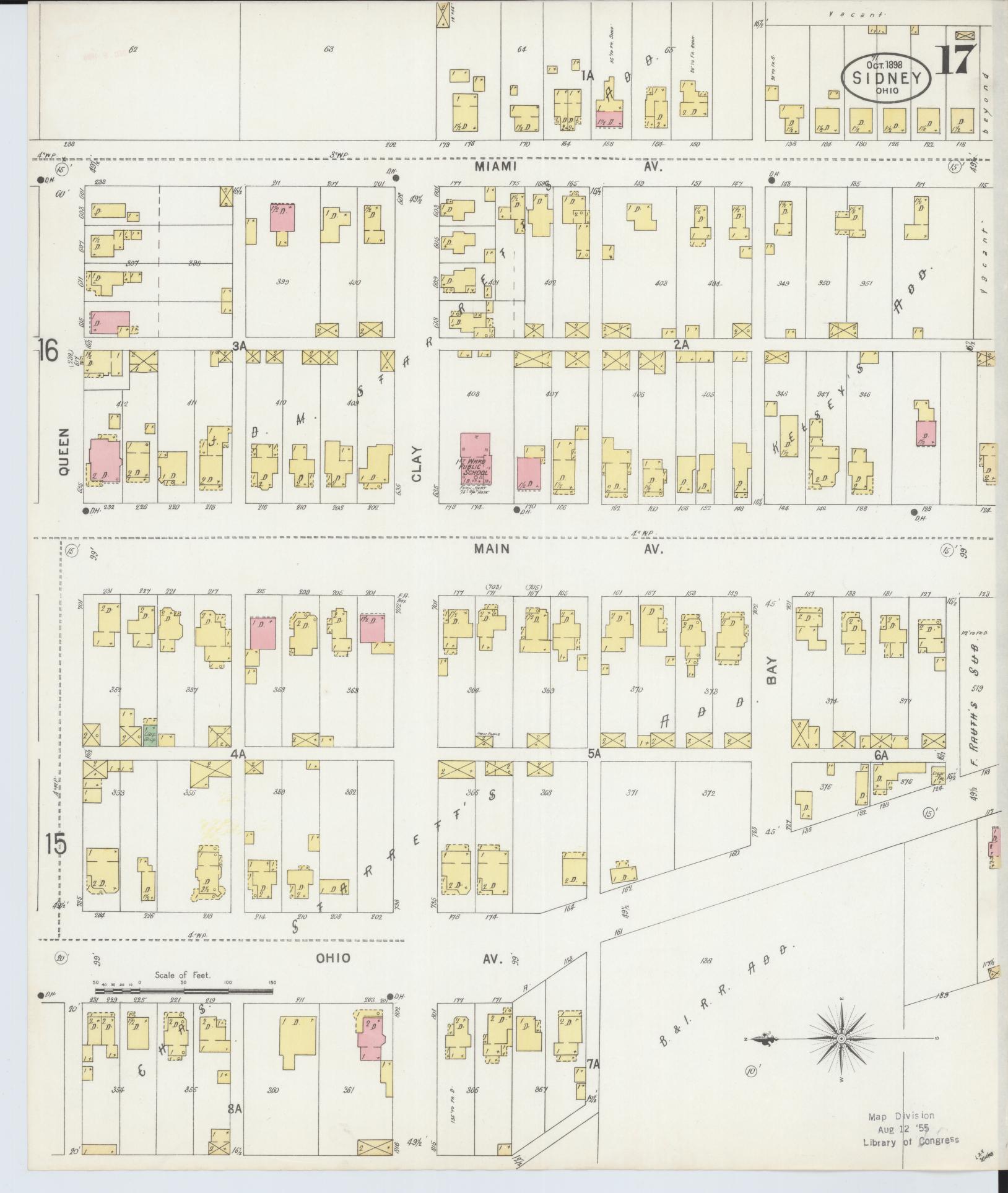 Sanborn Fire Insurance Map from Sidney, Shelby County, Ohio (1898), Sheet #0017 - Historic Sanborn Fire Insurance Map Print, vintage old map wall art, antique decor, genealogy gift, Ohio Ohio map