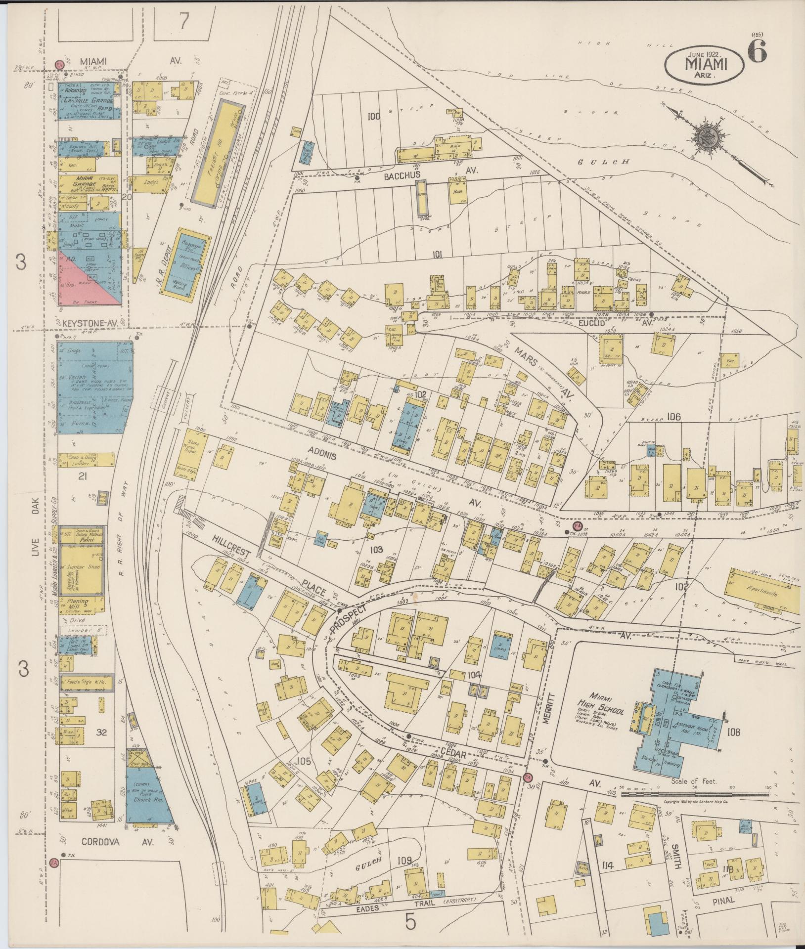 Sanborn Fire Insurance Map from Miami, Gila County, Arizona (1922), Sheet #0006 - Complete Map Set gallery image, historic Sanborn map, vintage wall art, Arizona Arizona