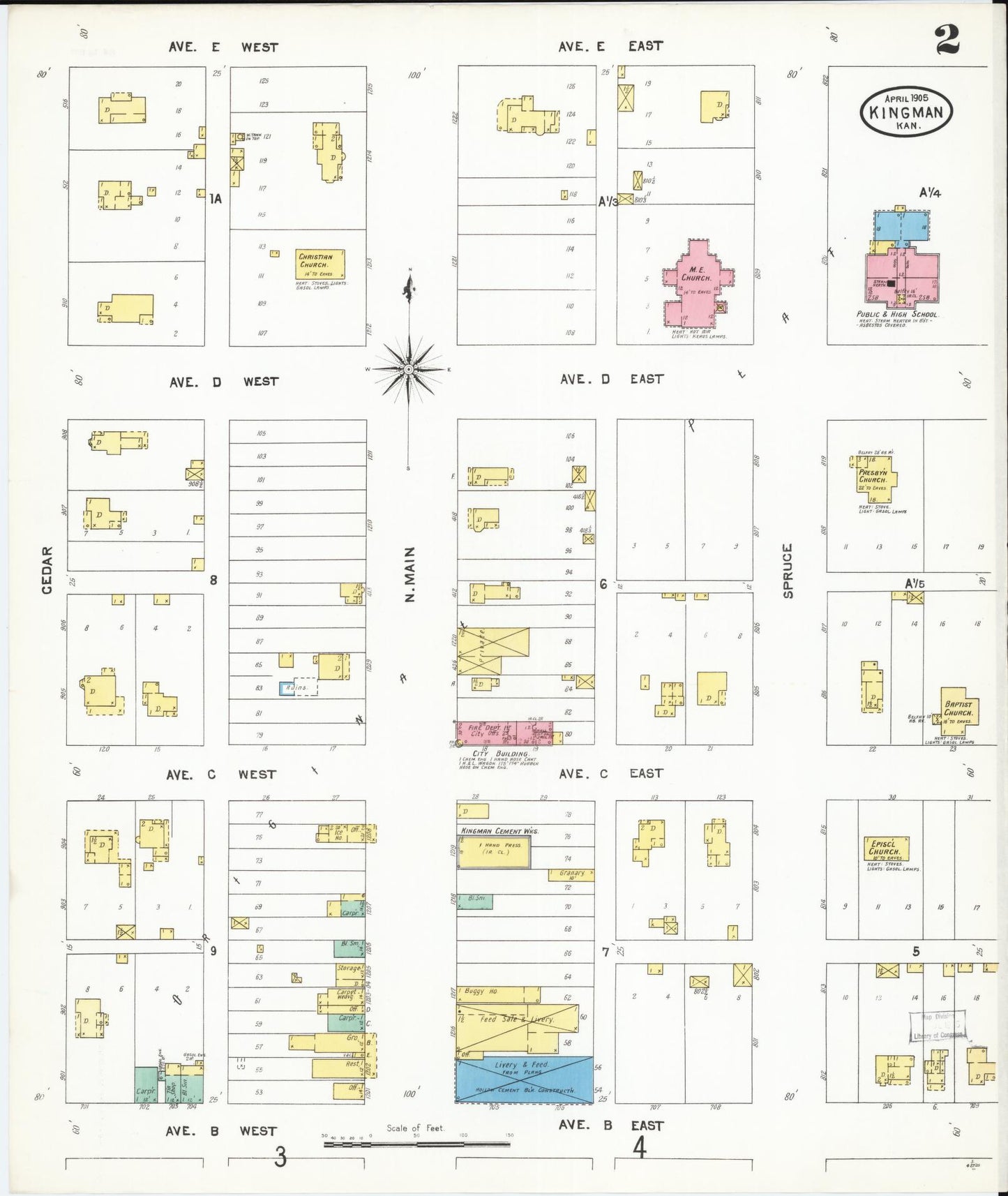 Sanborn Fire Insurance Map from Kingman, Kingman County, Kansas (1905), Sheet #0002 - Complete Map Set gallery image, historic Sanborn map, vintage wall art, Kansas Kansas