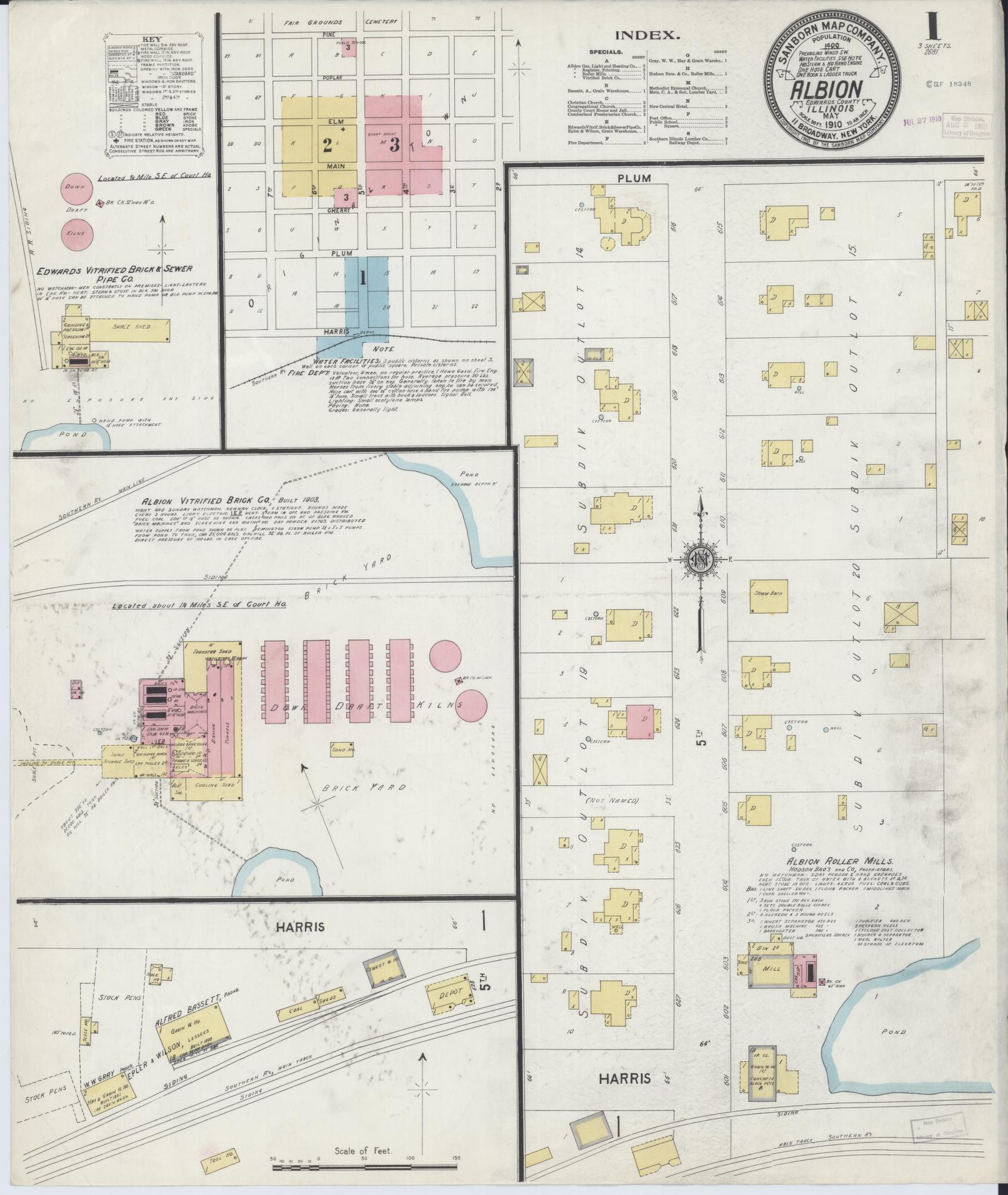 Sanborn Fire Insurance Map from Albion, Edwards County, Illinois (1910), Sheet #0001 - Complete Map Set gallery image, historic Sanborn map, vintage wall art, Illinois Illinois