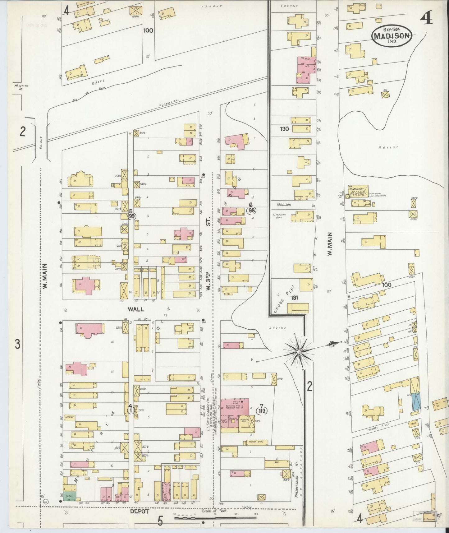 Sanborn Fire Insurance Map from Madison, Jefferson County, Indiana (1904), Sheet #0004 - Historic Sanborn Fire Insurance Map Print, vintage old map wall art, antique decor, genealogy gift, Indiana Indiana map