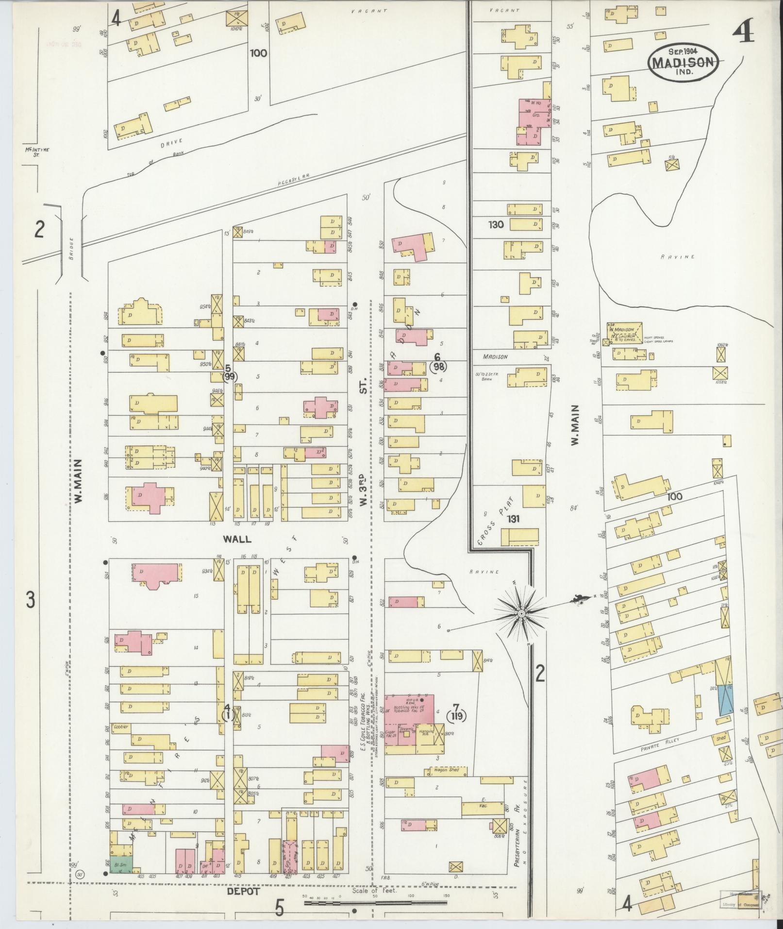 Sanborn Fire Insurance Map from Madison, Jefferson County, Indiana (1904), Sheet #0004 - Historic Sanborn Fire Insurance Map Print, vintage old map wall art, antique decor, genealogy gift, Indiana Indiana map