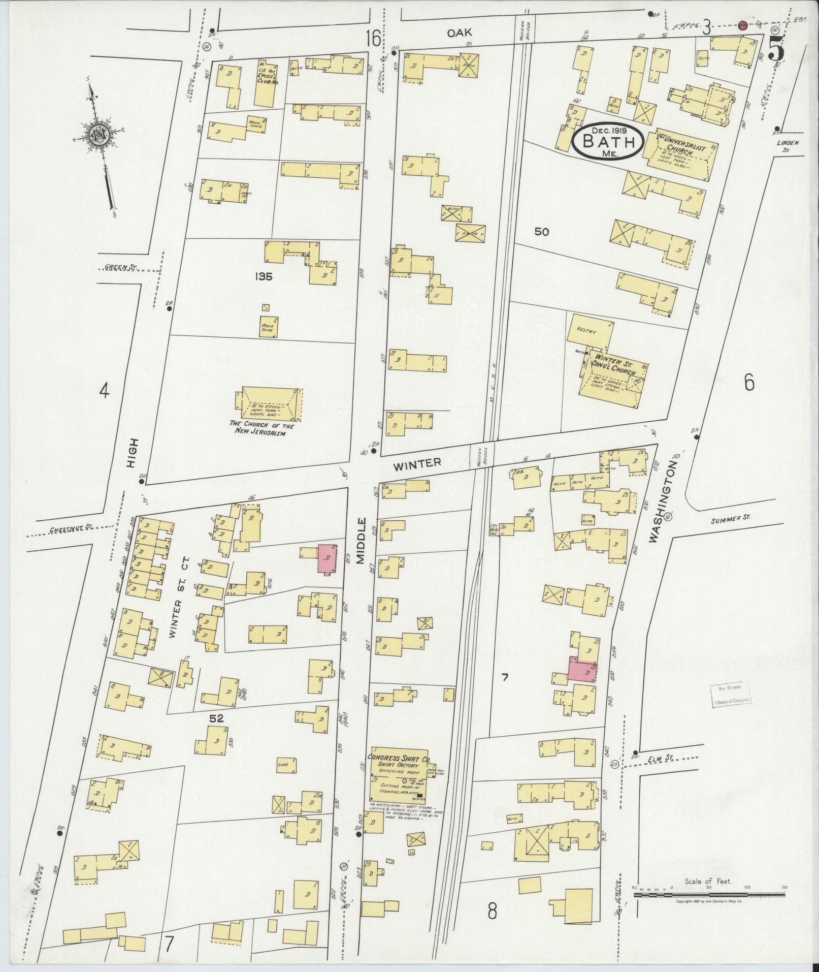 Sanborn Fire Insurance Map from Bath, Sagadahoc County, Maine (1919), Sheet #0005 - Complete Map Set gallery image, historic Sanborn map, vintage wall art, Maine Maine