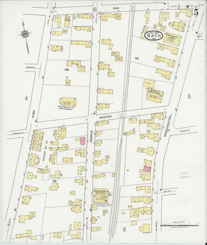 Sanborn Fire Insurance Map from Bath, Sagadahoc County, Maine (1919), Sheet #0005 - Complete Map Set gallery image, historic Sanborn map, vintage wall art, Maine Maine