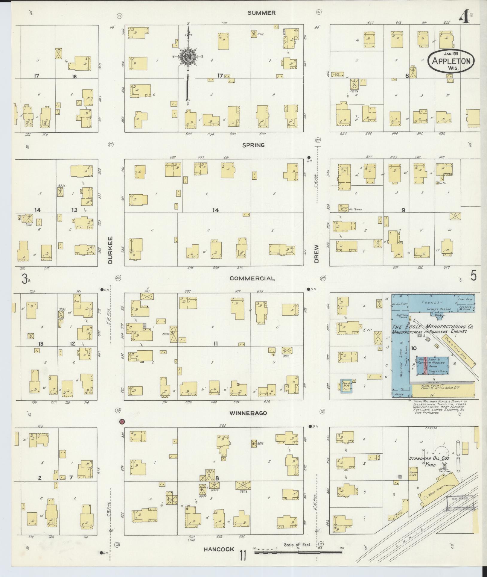 Sanborn Fire Insurance Map from Appleton, Outagamie County, Wisconsin (1911), Sheet #0004 - Historic Sanborn Fire Insurance Map Print, vintage old map wall art, antique decor, genealogy gift, Wisconsin Wisconsin map