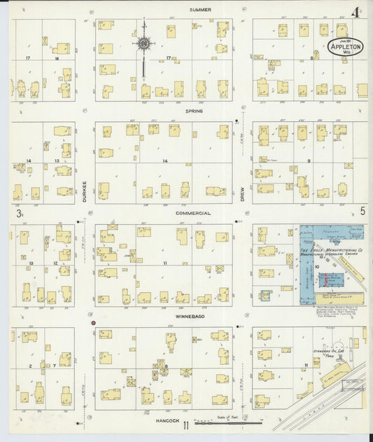 Sanborn Fire Insurance Map from Appleton, Outagamie County, Wisconsin (1911), Sheet #0004 - Historic Sanborn Fire Insurance Map Print, vintage old map wall art, antique decor, genealogy gift, Wisconsin Wisconsin map