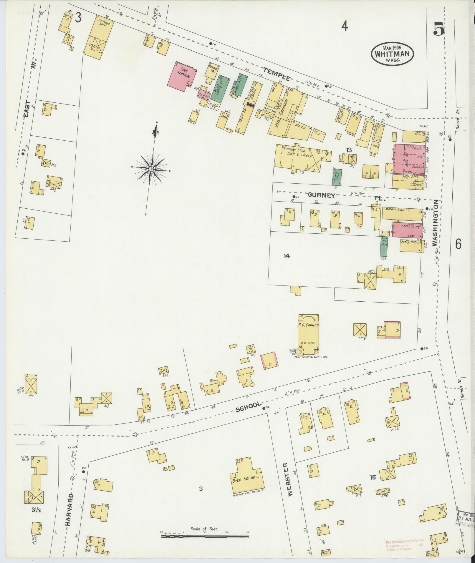 Sanborn Fire Insurance Map from Whitman, Plymouth County, Massachusetts (1905), Sheet #0005 - Complete Map Set gallery image, historic Sanborn map, vintage wall art, Massachusetts Massachusetts
