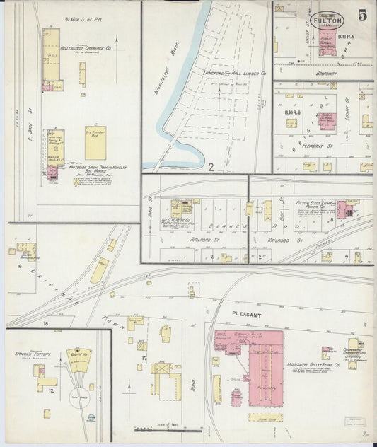 Sanborn Fire Insurance Map from Fulton, Whiteside County, Illinois (1897), Sheet #0005 - Historic Sanborn Fire Insurance Map Print, vintage old map wall art, antique decor, genealogy gift, Illinois Illinois map