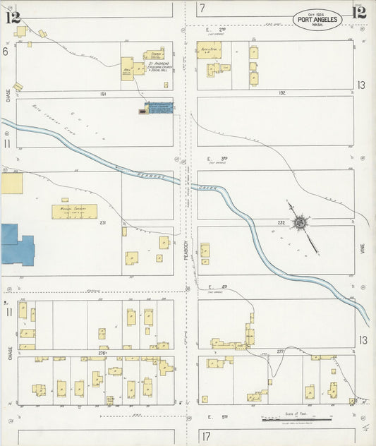 Sanborn Fire Insurance Map from Port Angeles, Clallam County, Washington (1924), Sheet #0012 - Historic Sanborn Fire Insurance Map Print, vintage old map wall art, antique decor, genealogy gift, Washington Washington map