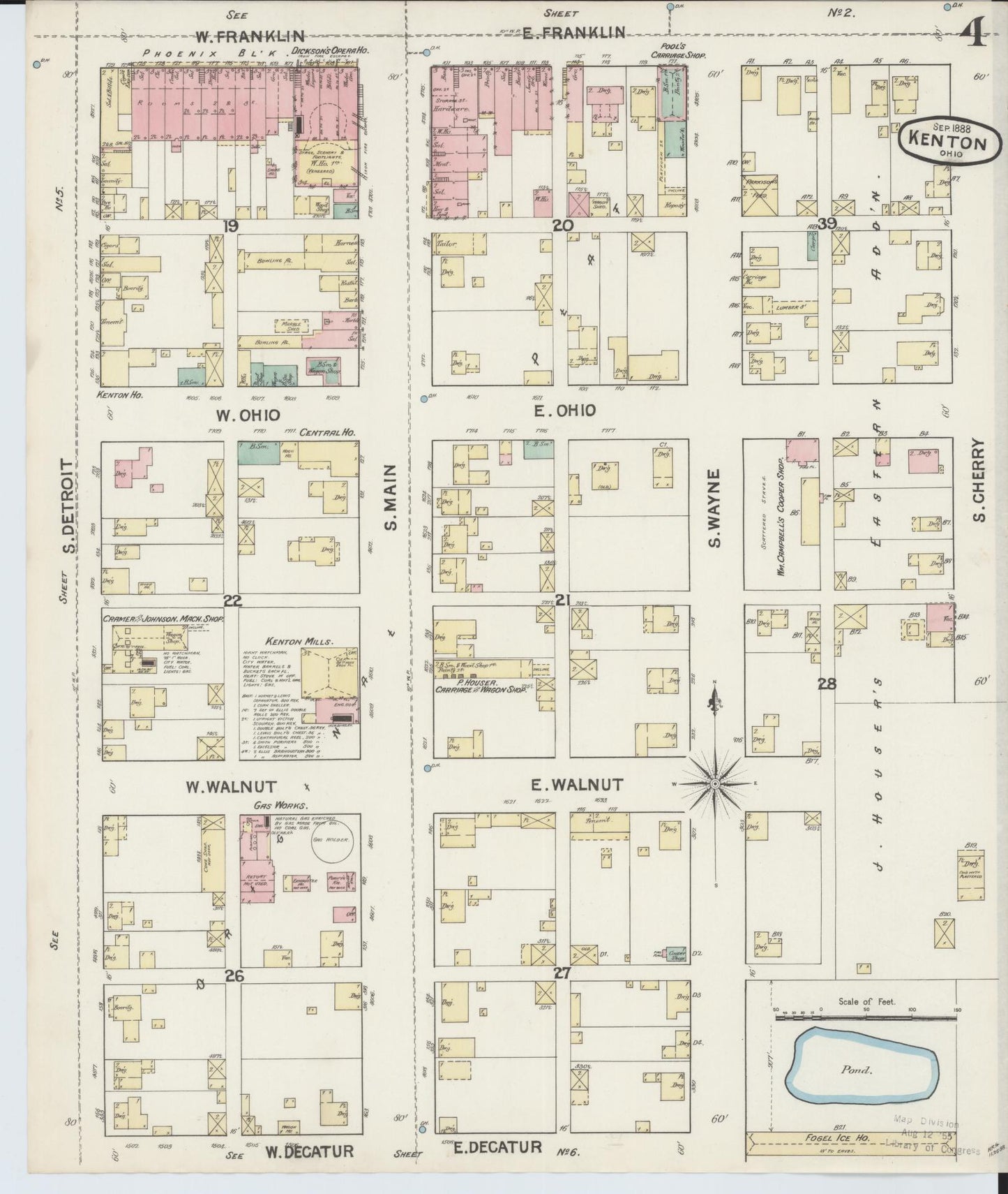 Sanborn Fire Insurance Map from Kenton, Hardin County, Ohio (1888), Sheet #0004 - Historic Sanborn Fire Insurance Map Print, vintage old map wall art, antique decor, genealogy gift, Ohio Ohio map
