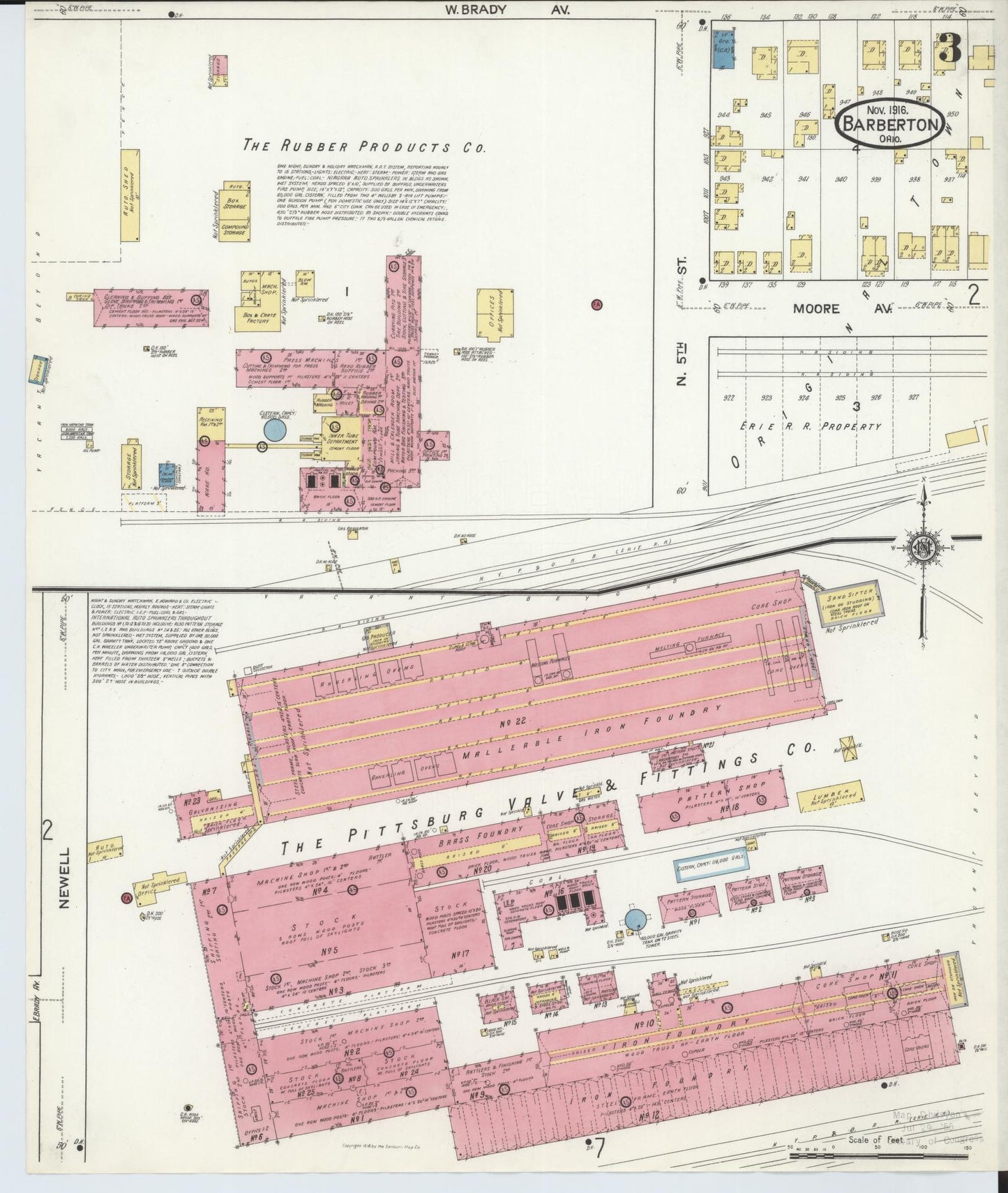 Sanborn Fire Insurance Map from Barberton, Summit County, Ohio (1916), Sheet #0003 - Historic Sanborn Fire Insurance Map Print, vintage old map wall art, antique decor, genealogy gift, Ohio Ohio map