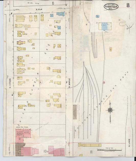 Sanborn Fire Insurance Map from Manistique, Schoolcraft County, Michigan (1950), Sheet #0008 - Historic Sanborn Fire Insurance Map Print, vintage old map wall art, antique decor, genealogy gift, Michigan Michigan map