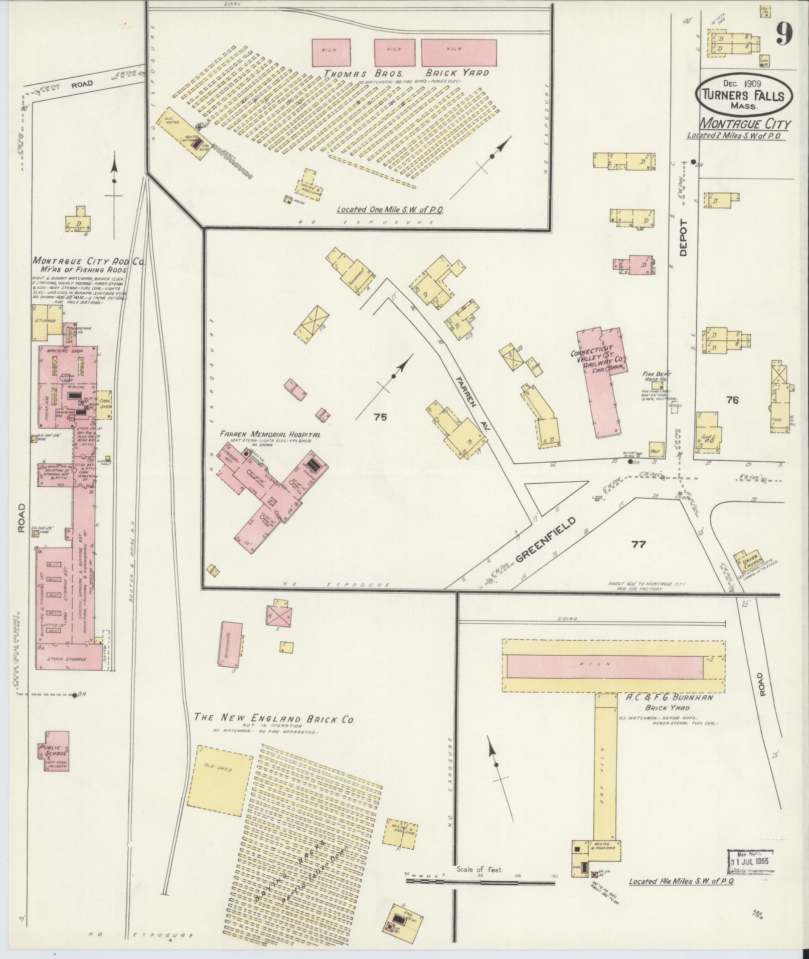 Sanborn Fire Insurance Map from Turners Falls, Franklin County, Massachusetts (1909), Sheet #0009 - Historic Sanborn Fire Insurance Map Print, vintage old map wall art, antique decor, genealogy gift, Massachusetts Massachusetts map