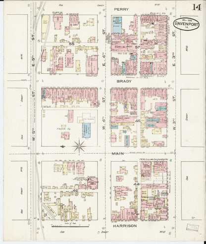 Sanborn Fire Insurance Map from Davenport, Scott County, Iowa (1886), Sheet #0014 - Historic Sanborn Fire Insurance Map Print