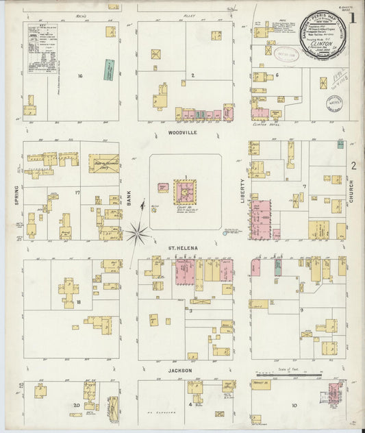 Sanborn Fire Insurance Map from Clinton, East Feliciana Parish, Louisiana (1898), Sheet #0001 - Historic Sanborn Fire Insurance Map Print, vintage old map wall art, antique decor, genealogy gift, Louisiana Louisiana map