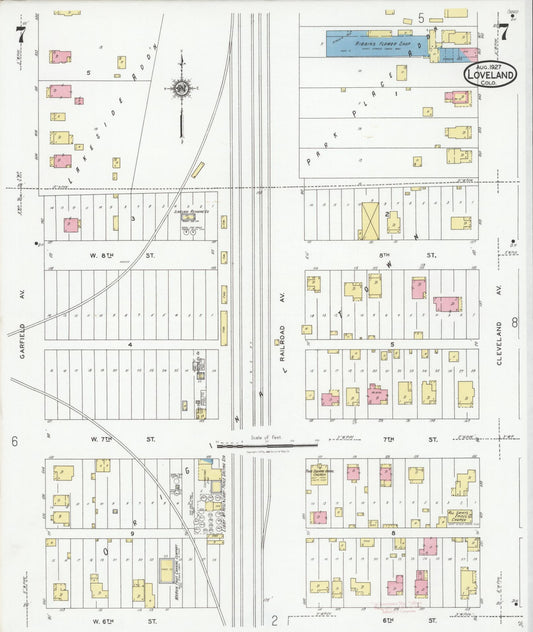 Sanborn Fire Insurance Map from Loveland, Larimer County, Colorado (1927), Sheet #0007 - Historic Sanborn Fire Insurance Map Print, vintage old map wall art, antique decor, genealogy gift, Colorado Colorado map
