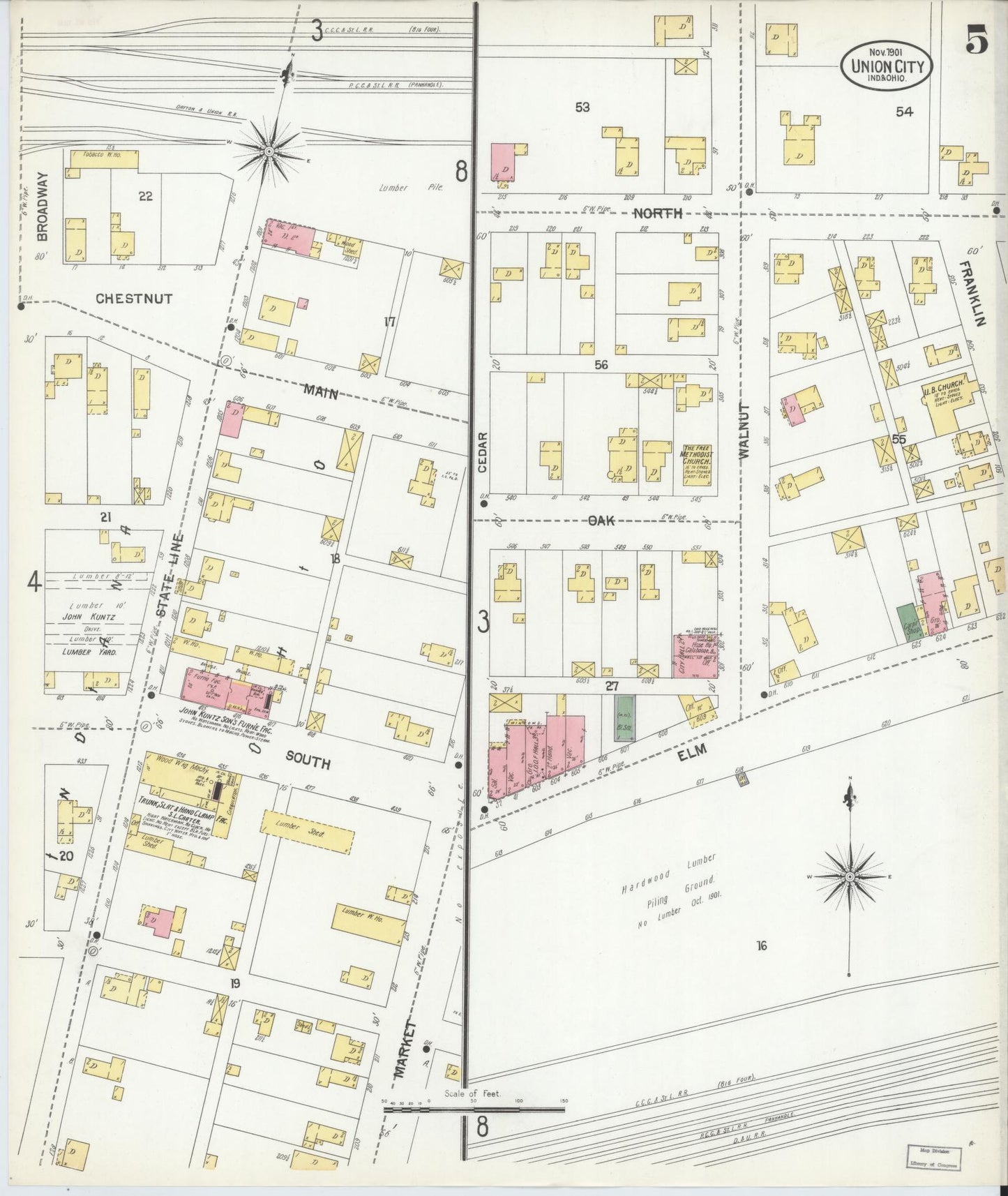 Sanborn Fire Insurance Map from Union City, Randolph County, Indiana (1901), Sheet #0005 - Historic Sanborn Fire Insurance Map Print, vintage old map wall art, antique decor, genealogy gift, Indiana Indiana map