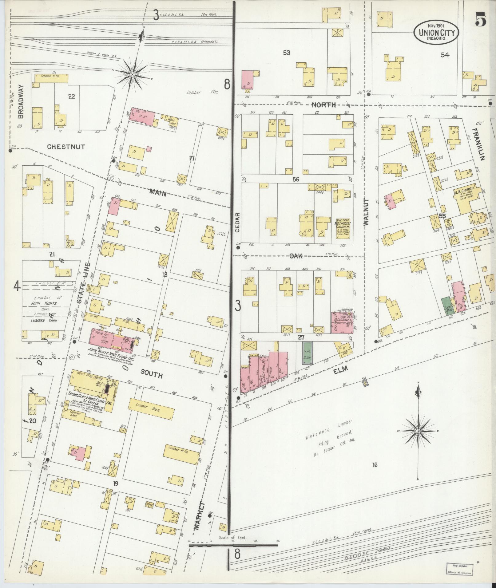 Sanborn Fire Insurance Map from Union City, Randolph County, Indiana (1901), Sheet #0005 - Historic Sanborn Fire Insurance Map Print, vintage old map wall art, antique decor, genealogy gift, Indiana Indiana map