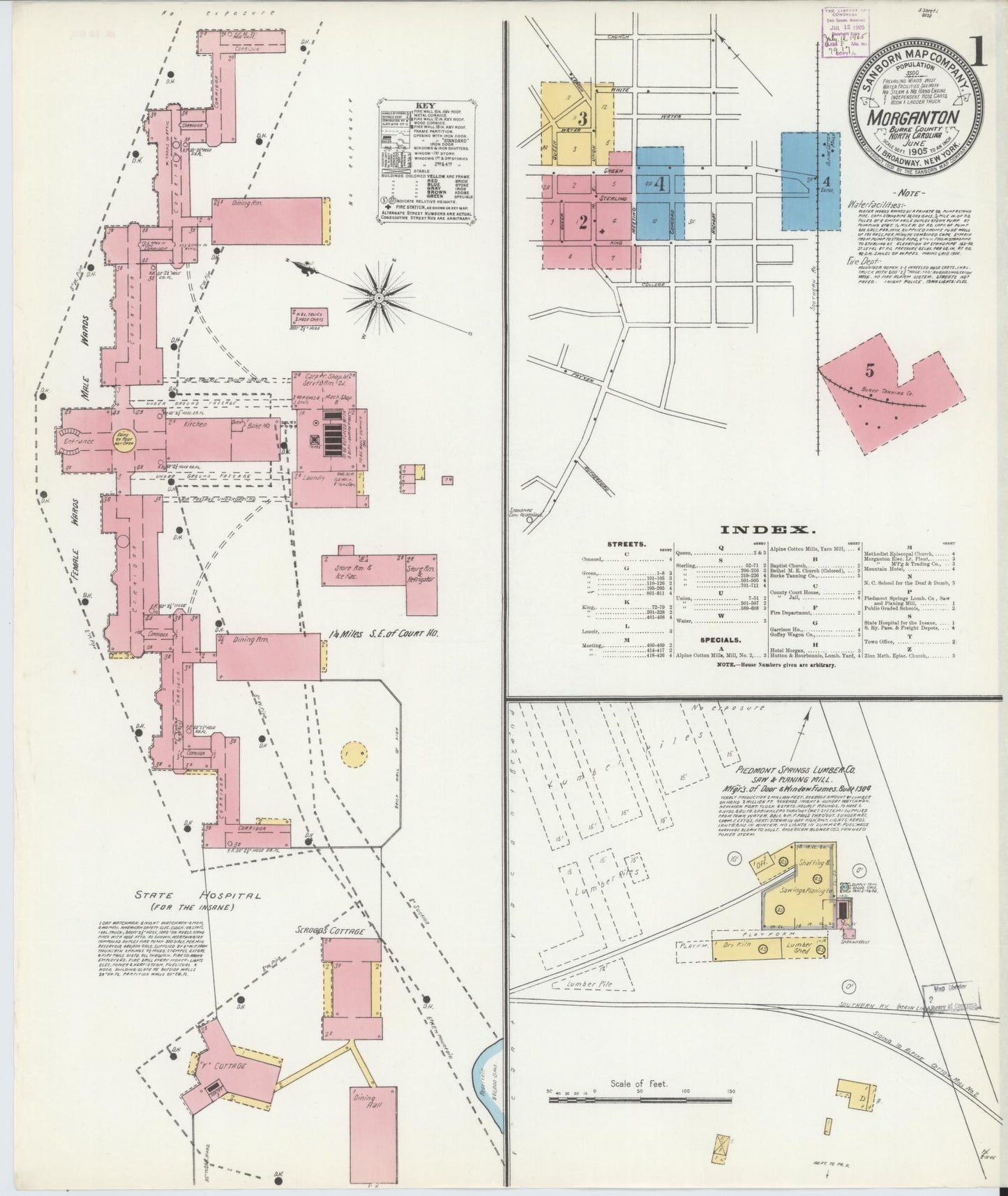 Sanborn Fire Insurance Map from Morganton, Burke County, North Carolina (1905), Sheet #0001 - Complete Map Set gallery image, historic Sanborn map, vintage wall art, North Carolina North Carolina