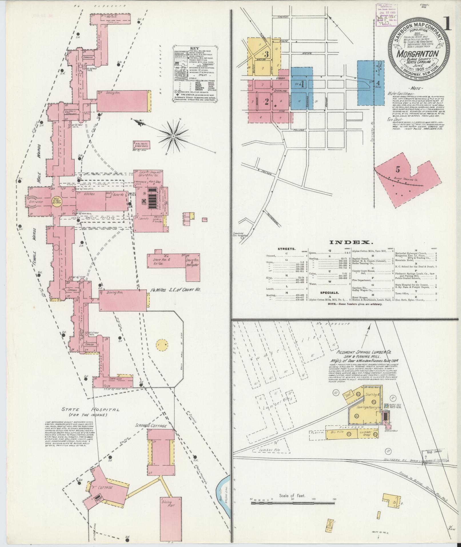 Sanborn Fire Insurance Map from Morganton, Burke County, North Carolina (1905), Sheet #0001 - Complete Map Set gallery image, historic Sanborn map, vintage wall art, North Carolina North Carolina